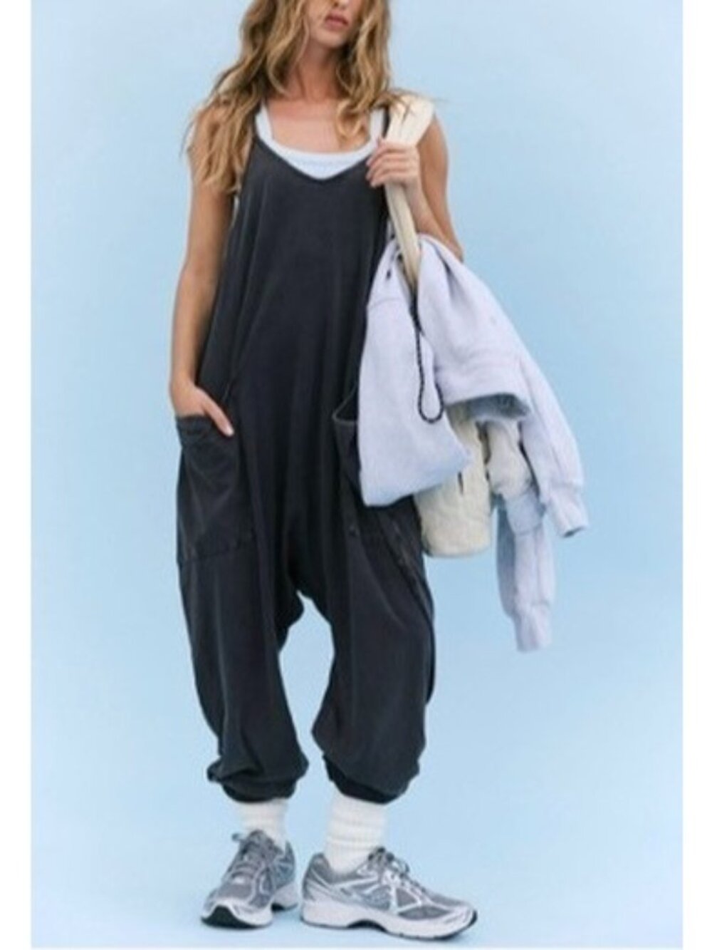 Free People Movement Hot Shot Jumpsuit Womens S Washed Black Barrel Stretch